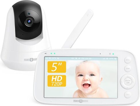 جهاز مراقبة الأطفال بالفيديو PARIS RHÔNE، جهاز مراقبة الأطفال بدقة 5 بوصات بدقة 720 بكسل عالي الدقة مع كاميرا وصوت، بدون WiFi، صوت ثنائي الاتجاه، وضع VOX، رؤية ليلية بالأشعة تحت الحمراء، تذكير بالتغذية، تهويدات مستشعر درجة الحرارة بزاوية واسعة in Kuwait