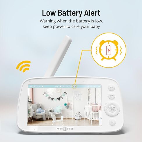 جهاز مراقبة الأطفال بالفيديو PARIS RHÔNE، جهاز مراقبة الأطفال بدقة 5 بوصات بدقة 720 بكسل عالي الدقة مع كاميرا وصوت، بدون WiFi، صوت ثنائي الاتجاه، وضع VOX، رؤية ليلية بالأشعة تحت الحمراء، تذكير بالتغذية، تهويدات مستشعر درجة الحرارة بزاوية واسعة in Kuwait