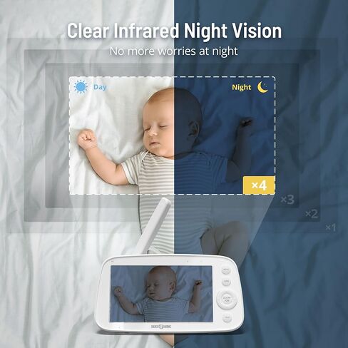جهاز مراقبة الأطفال بالفيديو PARIS RHÔNE، جهاز مراقبة الأطفال بدقة 5 بوصات بدقة 720 بكسل عالي الدقة مع كاميرا وصوت، بدون WiFi، صوت ثنائي الاتجاه، وضع VOX، رؤية ليلية بالأشعة تحت الحمراء، تذكير بالتغذية، تهويدات مستشعر درجة الحرارة بزاوية واسعة in Kuwait