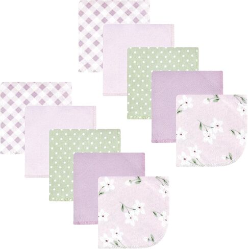 مناشف قطن فلانيل للأطفال من الجنسين من هدسون بيبي، عبوة من 10 قطع من الزهور الأرجوانية الأنيقة، مقاس واحد in Kuwait