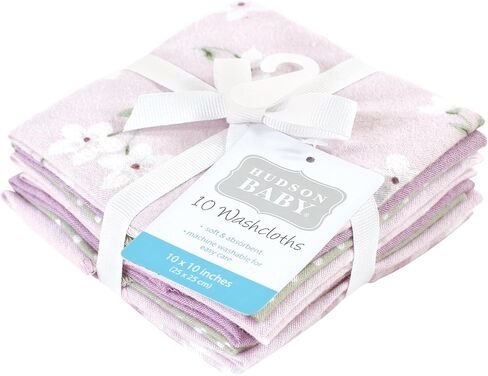 مناشف قطن فلانيل للأطفال من الجنسين من هدسون بيبي، عبوة من 10 قطع من الزهور الأرجوانية الأنيقة، مقاس واحد in Kuwait