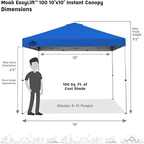 YOLI Moab EasyLift 100 10'x10' خيمة فورية منبثقة مع حقيبة حمل بعجلات و4 حقائب مرساة إضافية in Kuwait
