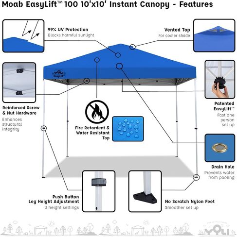 YOLI Moab EasyLift 100 10'x10' خيمة فورية منبثقة مع حقيبة حمل بعجلات و4 حقائب مرساة إضافية in Kuwait