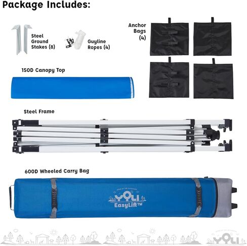 YOLI Moab EasyLift 100 10'x10' خيمة فورية منبثقة مع حقيبة حمل بعجلات و4 حقائب مرساة إضافية in Kuwait