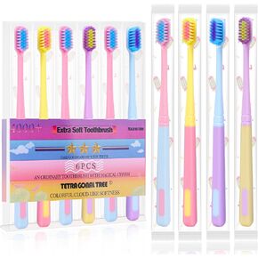 6 Pieces Individually Wrapped Extra Soft Toothbrush for Sensitive Teeth & Gums - Gum Care Toothbrush with 4000 Ultra-Soft Bristles, Compact Small Head (Macaron Color)