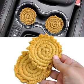 Cotton Car Coasters 2pc Car Cup Coasters Cute car Accessories for Women TIK tok Must Haves 2024 car Coasters for Cup Holders (Cafe Latte)