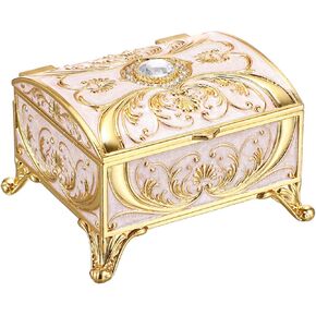 Beige Treasure Chest Shape Vintage Jewelry Organizer Box