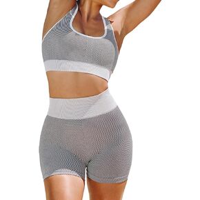 CUPSHE Women's Bikini Sets Two Piece Swimsuit High Waisted Scoop Neck Color Block Textured Back Racerback Cutout Shorts