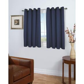 Ricardo | Grasscloth Lined Grommet Panel w/Wand | 54" L X 54" W | Navy | 1.5" Metal Grommets | Modern Style | Easy Open & Close Wand | Machine Washable | Room Darkening Curtain