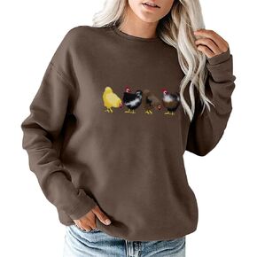 TAOHONG Fluffy Chicken Sweatshirts Women Thanksgiving Shirt Farm Chicks Sweatshirt Casual Long Sleeve Pullover Tops