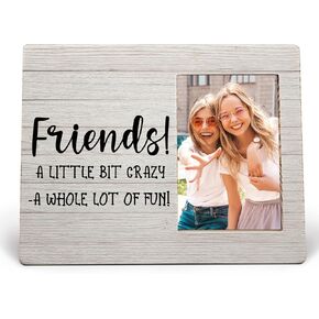 Friends Picture Frame, Friendship Picture Frame, Friendship Gifts for Women Men, Best Friend Birthday Gifts, Friends a Little Bit Crazy a Whole Lot of Fun Wood Photo Frame for 4x6 Photos