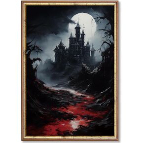 Medieval Castle Wall Art Dark Academia Poster Gothic Castle Canvas Wall Art for Living Room Dark Moody Prints Spooky Castle Gothic Landscape Painting Aesthetic Vintage Wall Art 16x24inch No Frame