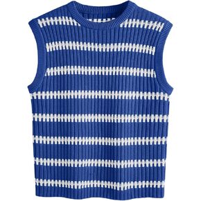 LILLUSORY Sweater Tank Tops for Women Fall Crew Neck Sweater Sleeveless Striped Knit Vest