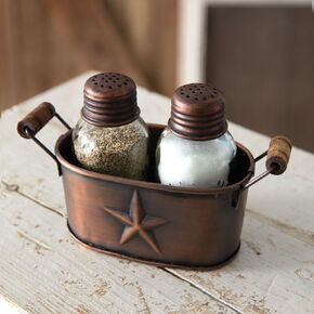 Colonial Tin Works Western Star Salt and Pepper Caddy, 5.34-inch Length, Copper, Kitchen Organizer Accessories, 370954