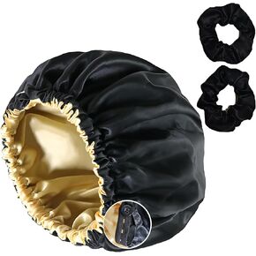 Satin Bonnet for Sleeping Women Adjustable Double Layer Satin Bonnet Silk Hair Bonnet Natural Curly Hair Night Sleep Cap
