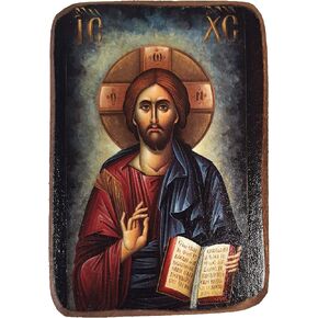 Wooden Greek Christian Orthodox Wood Icon of Jesus Christ / A02