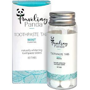 Travel Toothpaste Tablets, Chewable Charcoal Whitening Tabs, No Water Required Perfect Traveling Essentials for On The Go Teeth Brushing, Vegan and No Sugar, Mint 60 Tablets