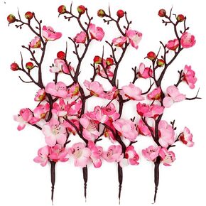 LIUCOGXI 4 Pcs Artificial Flower Plum Blossom Branch Real Touch Artificial Cherry Blossom Flower Short Stem for Table Wedding Bouquet Home Decor