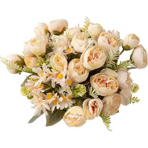 Artificial Peonies Flowers,Fake Peony Silk Flower Bouquet 3 Bundles Plastic Florals Bulk Arrangements for Vase Wedding Decoration(Orange)