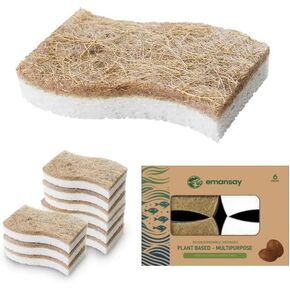 Eco Friendly Scrubbing Sponge, 6-Pack, Biodegradable, All Natural, Plant Based Kitchen and Bath, Multi-Surface Scrubber Sponge