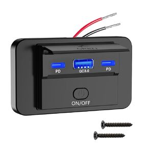 RV USB Outlet, Wall Mount 12V USB Outlet,48W QC3.0 USB A and 2 USB C Ports Socket with ON/Off Button for Marine Boat ATV Motorcycle Truck