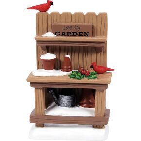 Department 56 Village Collection Accessories Potter's Bench with Cardinal Birds Figurine, 3.7 Inch, Multicolor