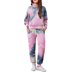 Arshiner Girls 2 Piece Outfits Sweatsuit Set Half Zip Lapel Collar Long Sleeve Sweatshirt Sweatpant Tracksuit Sets