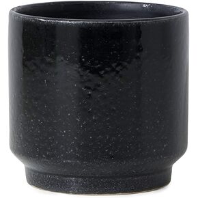 Serene Spaces Living Glossy Black Ceramic Bowl Vase with Speckled White Pin Dot Pattern and Tapered Pedestal Base - Perfect Modern Home Decor Accent for Flowers, Measures 5" Tall & 5" Dia
