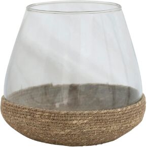 Bloomingville Glass Tealight Holder with Woven Base, Clear and Natural Vase