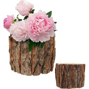 Wood Flower Pot Tree Stump Planter Artificial Plants Wood Vase Natural Wood Flower Pot Rustic Bark Planter Wood Farmhouse Decoration