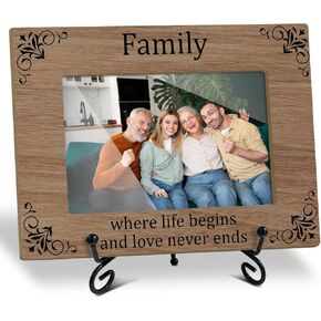 Family Picture Frame Where Life Begins And Love Never Ends Picture Frame Wooden Picture Frame for 4x6 photo for Display on Table Top, Appreciation Gifts For Dad, Mom, Grandparents /21