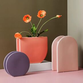 Pink Ceramic Vases for Modern Home Decor, Ceramic Vases Minimalist Nordic Style for Wedding Dinner Table Living Room Office Decorative Vase, Round Matte Boho Vase, Pink, Medium
