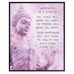 Buddhism Happiness Quote - Inspirational Saying Poster - Zen New Age Wall Art Decor - Home Decoration for Spa, Meditation Room, Yoga Studio - Gift for Women, Buddhist, Buddha Fan - Pink, Purple - 8x10