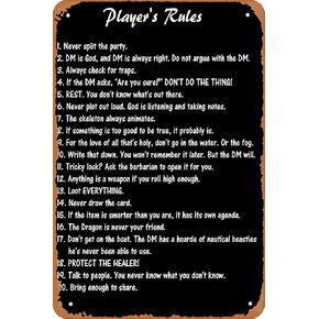 ALVANDA Wall Decor Sign - D&D - Player'S Rules - Dungeons & Dragons Poster - 8X12 Inch Vintage Look Metal Sign,Bar, Man Cave Art Decoration