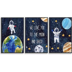 3 PCS Space Astronaut Canvas wall art Cool Galaxy Planet Poster Picture Colorful Fantasy Universe Painting Fantasy Outer Spaceman Planet Universe Artwork Wall Decor Boys Bedroom Decoration Unframed