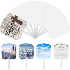 18 Pieces Church Fans Handheld Set, Double-Sided Sublimation Fans Blank，PET Plastic Blank Handheld Fan for Church Parties and Crafting（3 Different Shapes）