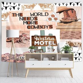 Western Boho Tapestry, Funny Rustic Farmhouse Cow Butterfly West Desert Cactus Cowboys Cowgirl Tapestries, Western Aztec Cute Pink Tapestry Wall Hanging for Living Room Bedroom Poster, 60X40IN