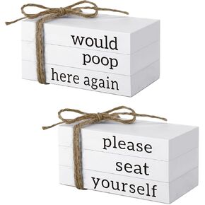 Maitys 2 Pieces Farmhouse Mini Book for Bathroom Kitchen Decor, Funny Wooden Mini Books for Your Restroom Shelf the Small Decorative Accent for Bathroom Kitchen(Classic Style)