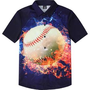 COSLAND Boys' Sports Print Hawaiian Shirt Kids' Novelty Button Down Shirt, X-Small-Large