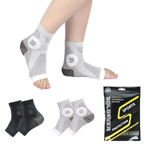 2Pairs Neuropathy Socks for Women & Men Compression Socks 20-30 mmHg Ankle Sleeves for Foot Pain Relief Soothe Socks for Arch Support, Plantar Fasciitis, Achilles Tendonitis (Black+Grey, Large)