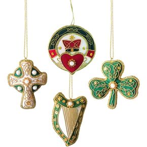 Royal Tara Irish Hanging Christmas Tree Ornaments Velvet Decoration Set 4pcs- Gold Thread