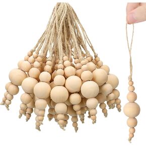 Soaoo 36 Pcs Christmas Jute Rope Tassels with 7 Wood Beads Jute Tassels for Crafts Boho Natural Wooden Bead Hanging Ornaments Decorations Christmas Tree DIY Farmhouse Rustic Minimalist Country Neutral
