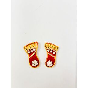 Set of 2 Laxmi Charan Paduka Feet Pagala Shubh Labh Sticker Rangoli Decor for Wall Door Floor for House Office Temple (Design 4)