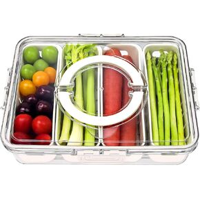 GUANFU Snackle Box Container Snack Box - Divided Serving Tray W Lid & Handle Food Storage Organizer for Fruit Candy Charcuterie Boards Veggie Trays for Party Picnic Road Trip Travel Beach Essentials