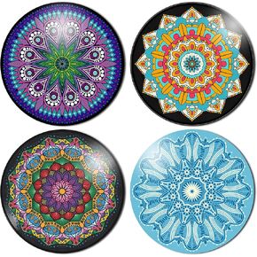 لوحة فنية جدارية من HK Studio، ديكور حائط ماندالا PVC مقاس 11.4 بوصة، عبوة من 4 قطع، ديكور معلق على الحائط للمسكن، زن، بوهو، هيبي، ديكور غرفة جمالي in Kuwait