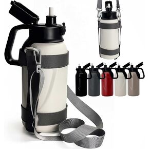 46oz 1.3L Double Wall Stainless Steel Vacuum Insulated Water Bottles with Straw and Adjustable Strap, Large Metal Canteen for Sport Gym Fitness Camping Outdoor Workout, Beer Growler Container in Saudi Arabia