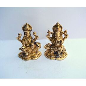 Brass Ganesh Laxmi Statue 2.75" (380 Gram) Hindu Deity God of Success Ganpati Idol for Diwali Home Decor & Worship Sculpture | Hindu Gods Murti Temple Pooja & Decorative Lord Ganesha Laxmi Prayer