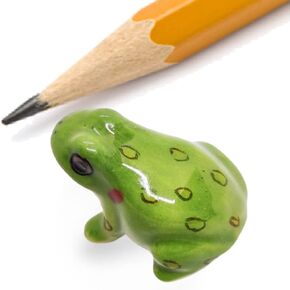 WitnyStore ½" Long Red-Cheeked Green Frog Ceramic Figurine - Ceramic Frog Toad Amphibian Animal Tiny Figurine Miniature Hand Made Painted Porcelain Gift Souvenir Decorative Collectible