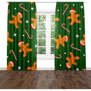 Gingerbread Window Drapes Curtain Gingerbread Christmas Xmas Hat and Candy Rod Pocket Drapes Curtain for Living Room Home Decor 26x84 Inches 2 Panels