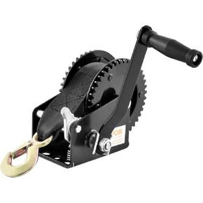 VEVOR Rope Crank Hand Winch 2000 lbs Pulling Boat Trailer Winch Heavy Duty 23 ft Polyester Strap and Two-Way Ratchet, Manual Operated Hand Crank Winch for Trailer, Boat or ATV Towing